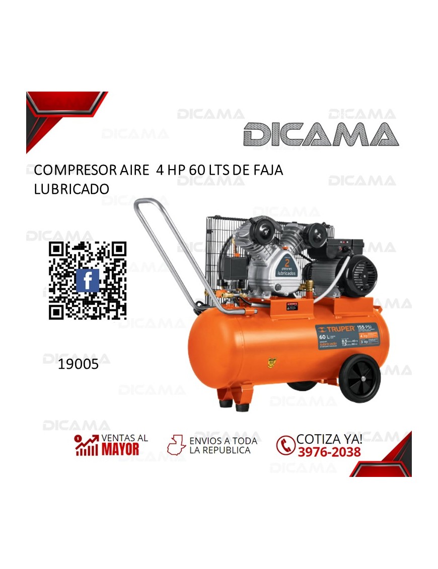 COMPRESOR AIRE 4 HP 60 LTS DE FAJA  LUBRICADO