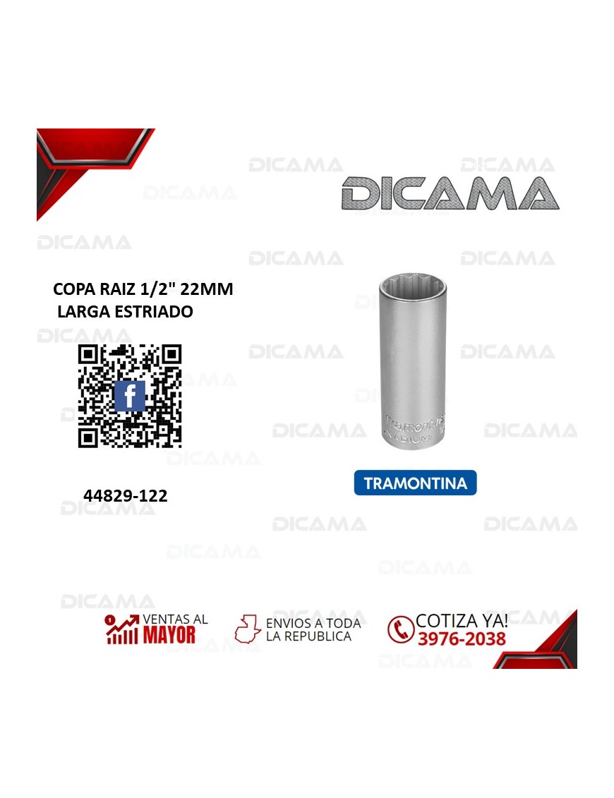 COPA RAIZ 1/2" 22MM LARGA ESTRIADO