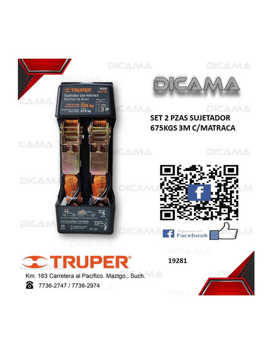 CINCHO PARA CARGA 2 PZAS CON RACTH 3 MTS 675 KGS