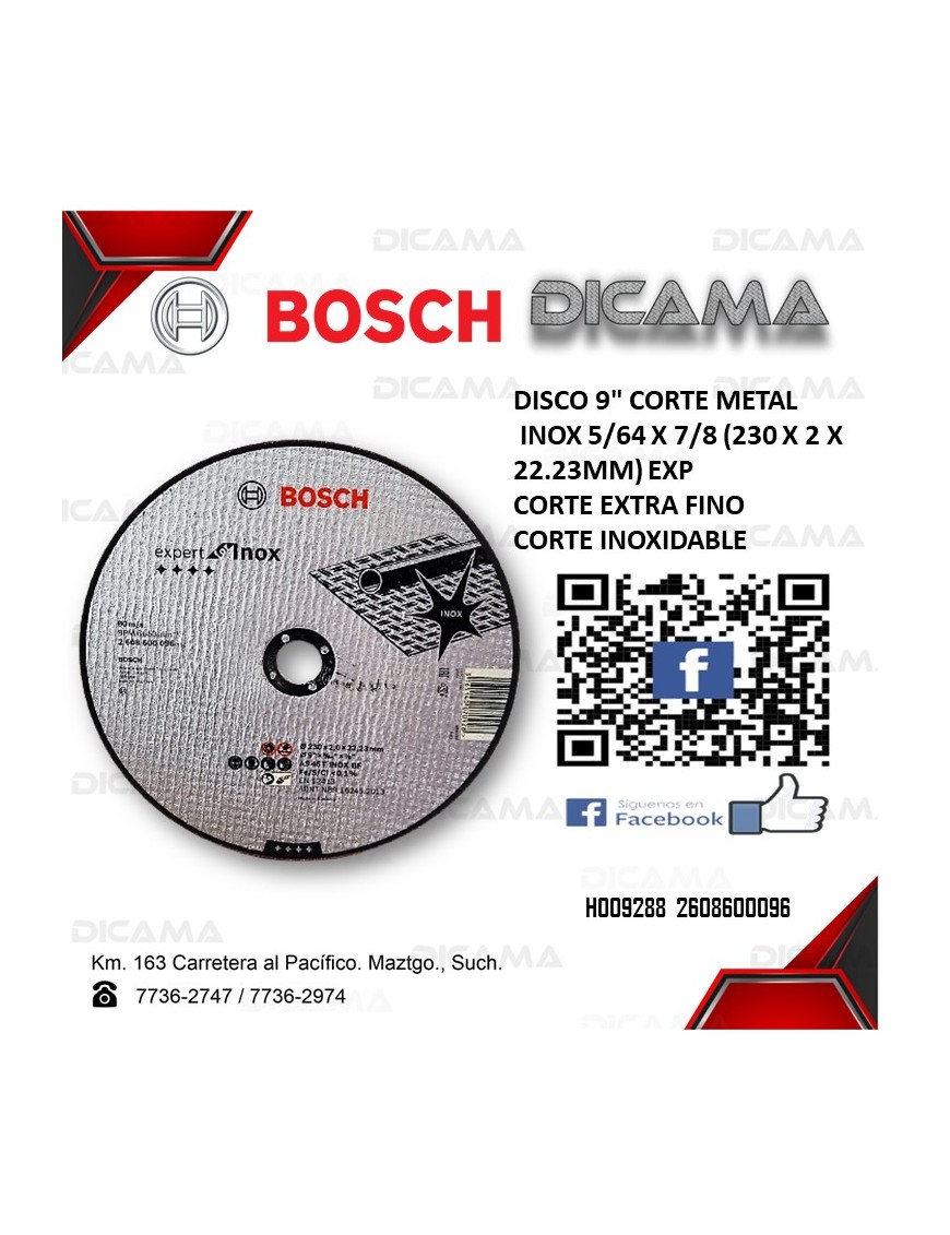 DISCO 9" CORTE METAL INOX 5/64 X 7/8 (230 X 2 X 22.23MM) EXP