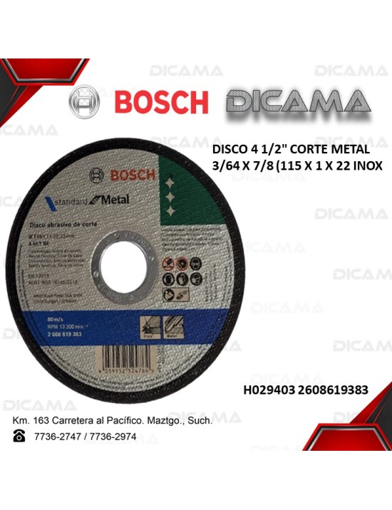 DISCO 4 1/2" CORTE METAL 3/64 X 7/8 (115 X 1 X 22 INOX
