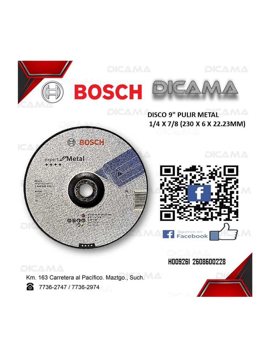 DISCO 9" PULIR METAL 1/4 X 7/8 (230 X 6 X 22.23MM)