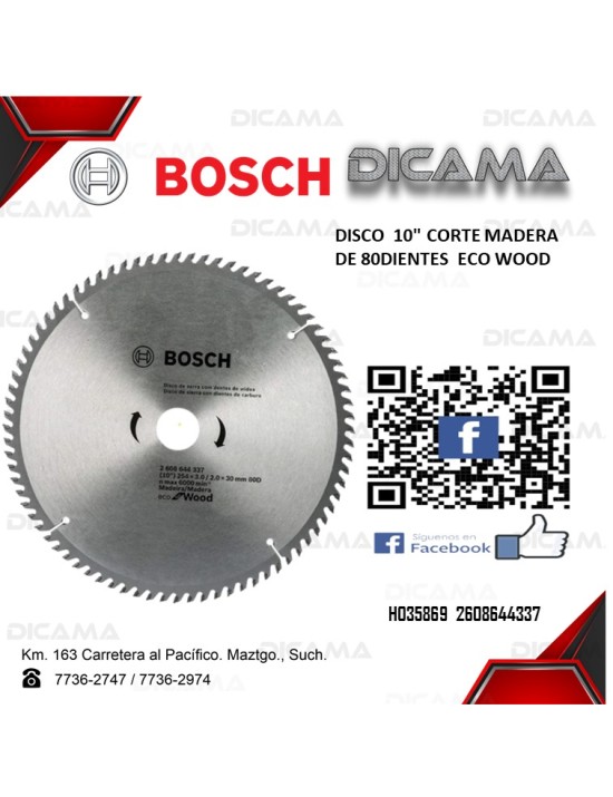 DISCO 10" CORTE MADERA DE SIERRA DE 80D  ECO WOOD