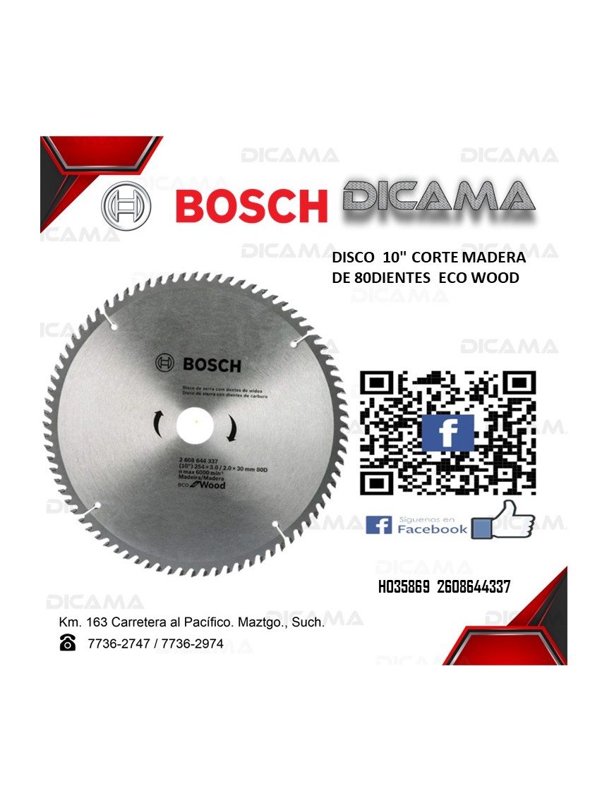 DISCO 10" CORTE MADERA DE SIERRA DE 80D  ECO WOOD