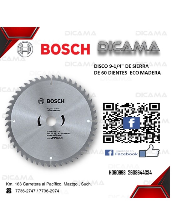 DISCO 9-1/4" DE SIERRA DE 60D  ECO MADERA