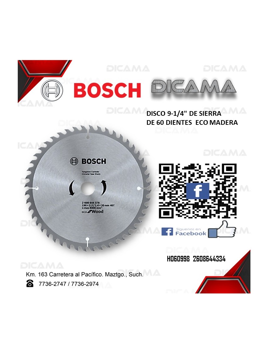 DISCO 9-1/4" DE SIERRA DE 60D  ECO MADERA