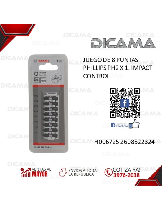 JUEGO DE 8 PUNTAS PHILLIPS PH2 X 1. IMPACT CONTROL