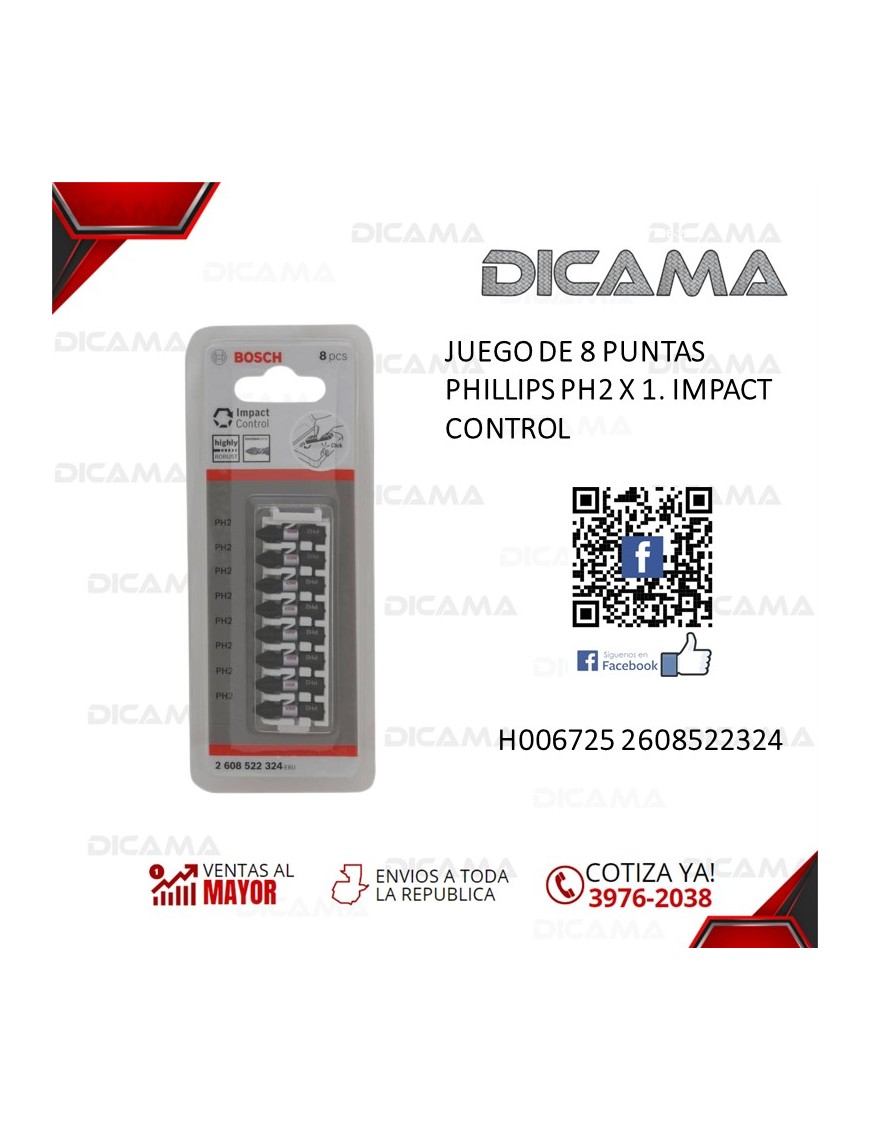 JUEGO DE 8 PUNTAS PHILLIPS PH2 X 1. IMPACT CONTROL