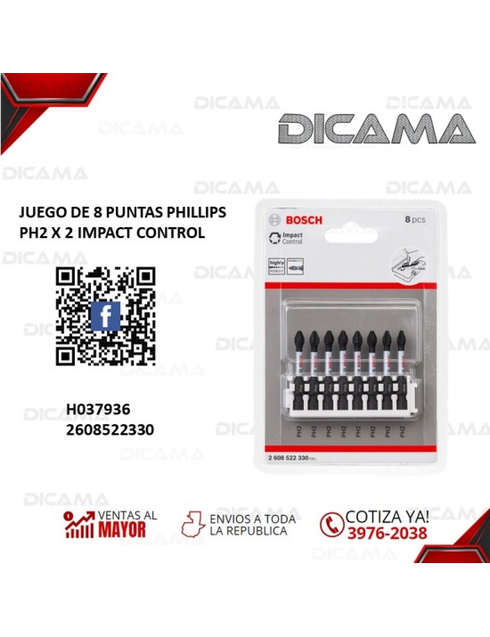 JUEGO DE 8 PUNTAS PHILLIPS PH2 X 2 IMPACT CONTROL