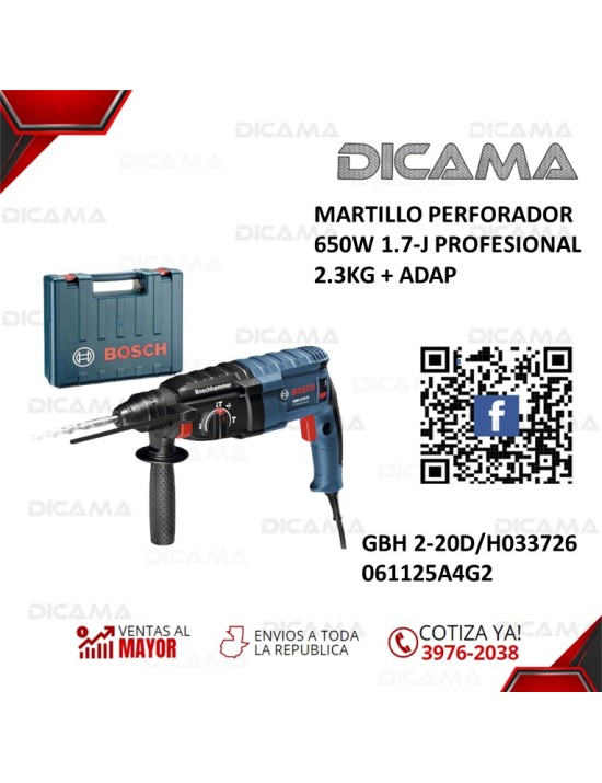 MARTILLO PERFORADOR 650W 1.7-J PROFESIONAL 2.3KG + ADAP