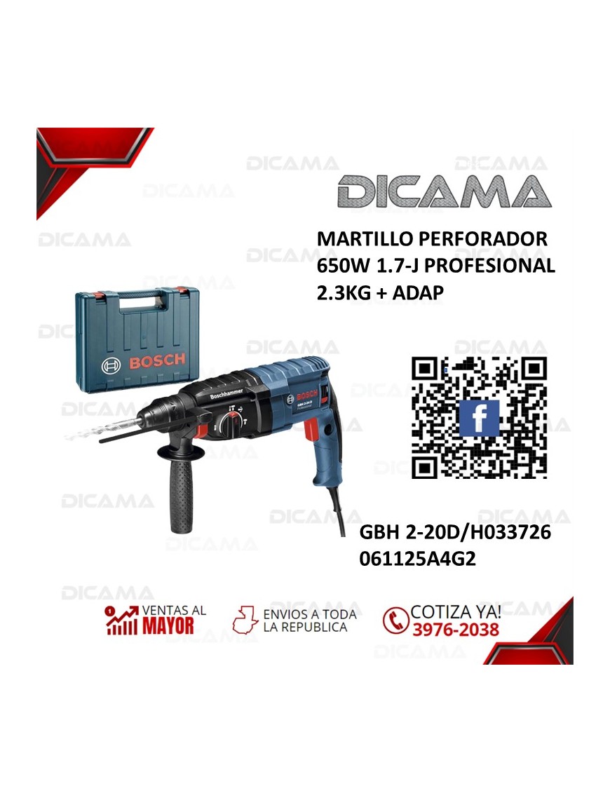 MARTILLO PERFORADOR 650W 1.7-J PROFESIONAL 2.3KG + ADAP