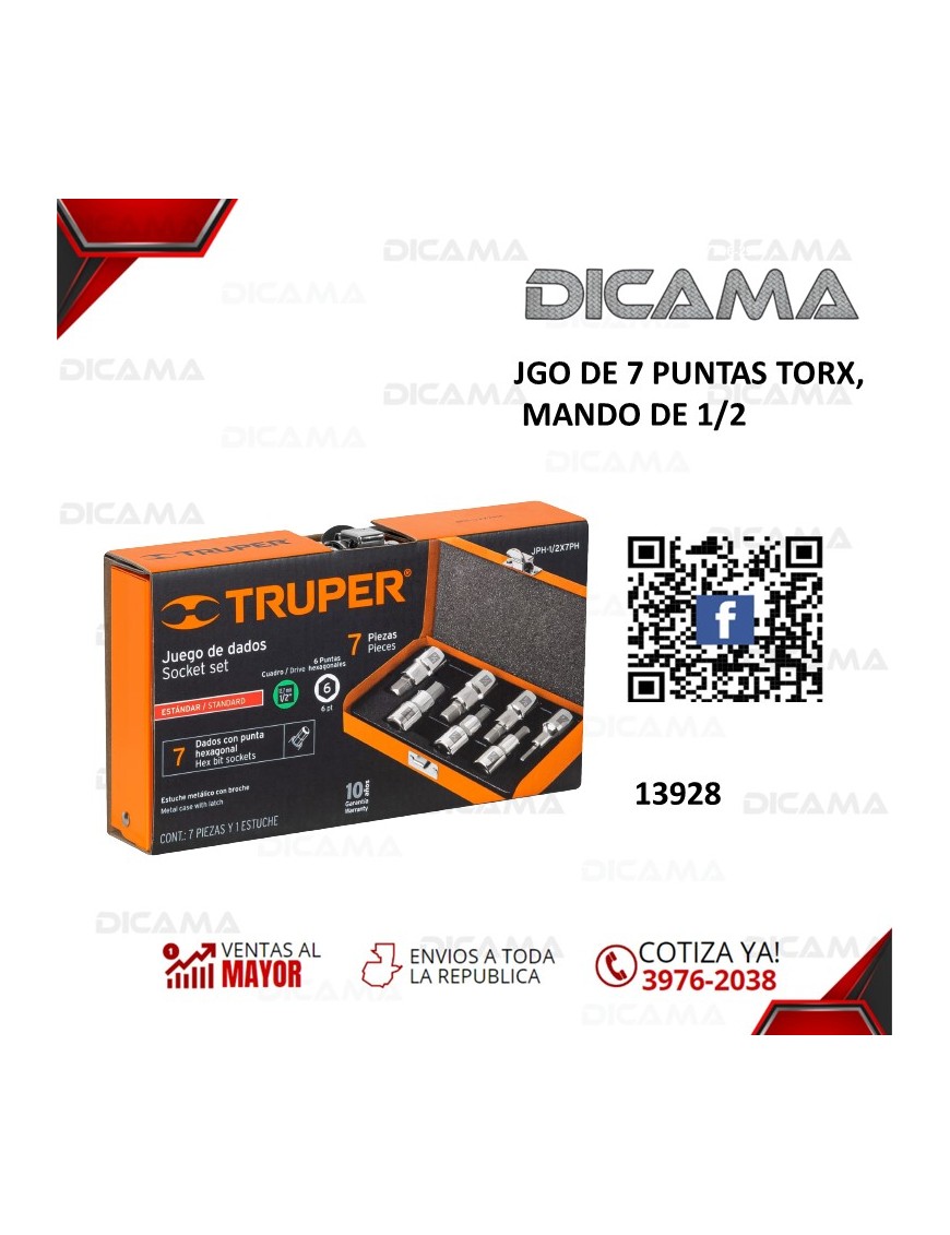 JGO DE 7 PUNTAS TORX, MANDO DE 1/2