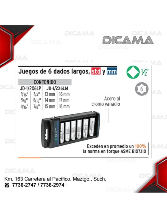 COPAS JUEGO RAIZ 1/2"  6 PZAS 9/16"-7/8"LARGAS STD