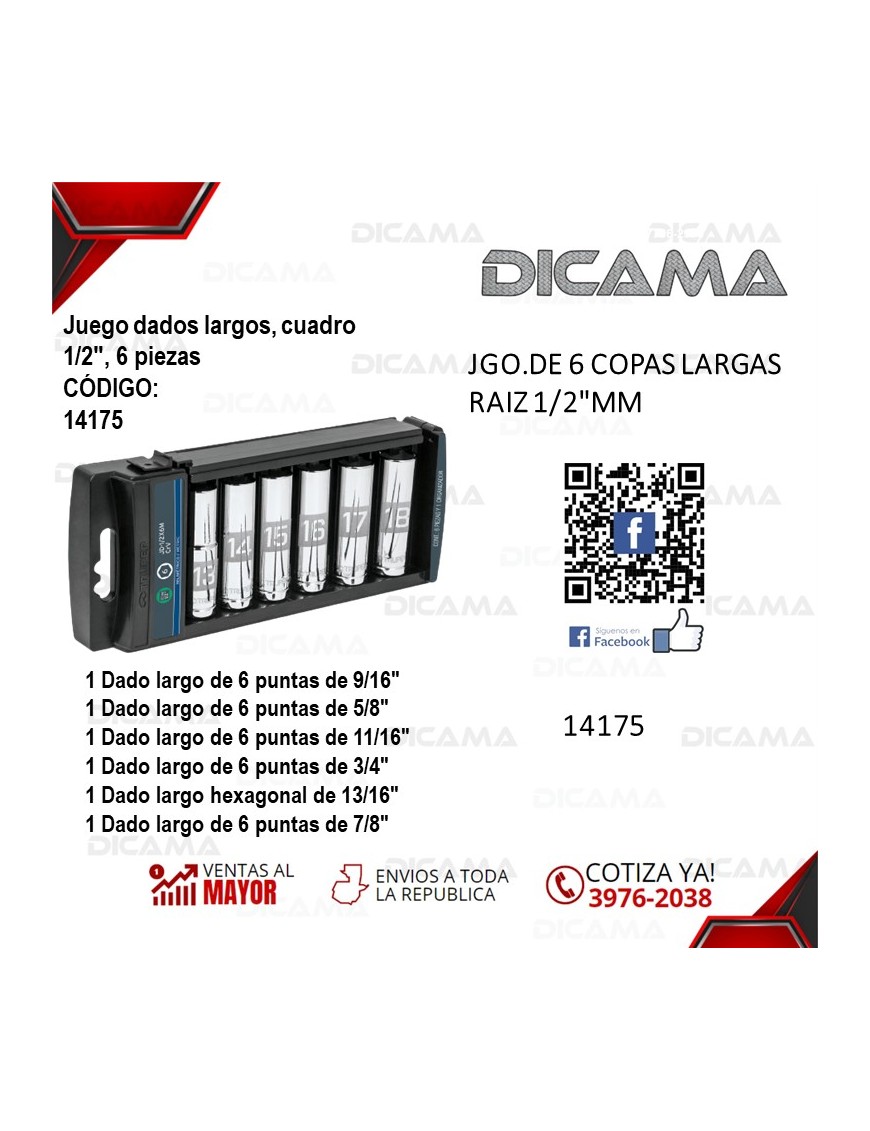 COPAS JUEGO RAIZ 1/2"  6 PZAS 13-18MM LARGAS