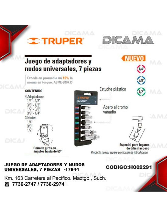 CODO 1/4",3/8",1/2" UNIVERSALES JGO 7 PZAS