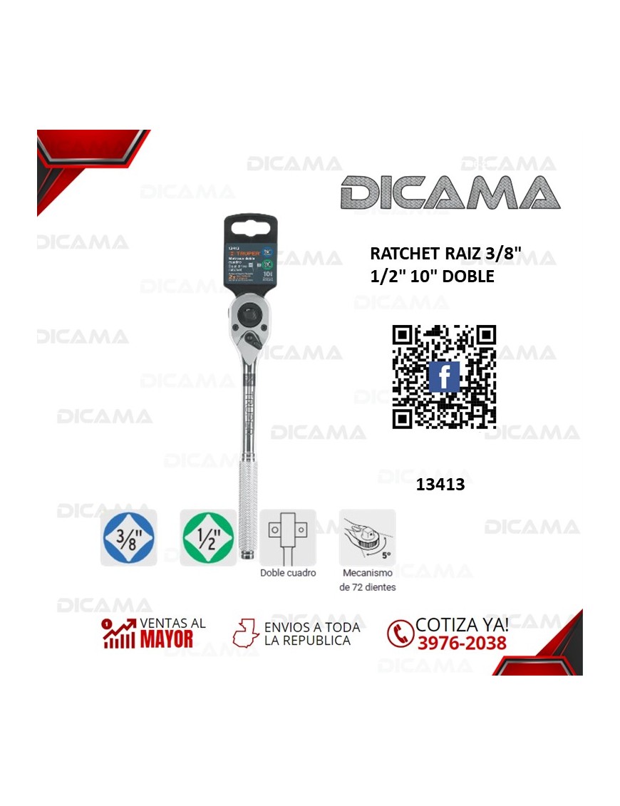RATCHET RAIZ 3/8" 1/2" 10" DOBLE
