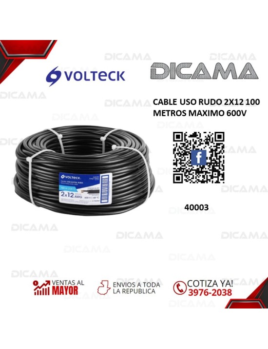 CABLE USO RUDO 2X12 100 METROS MAXIMO 600V