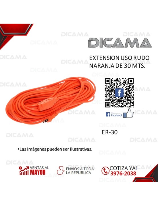 EXTENSION ELECTRICA 30 METROS NARANJA USO RUDO