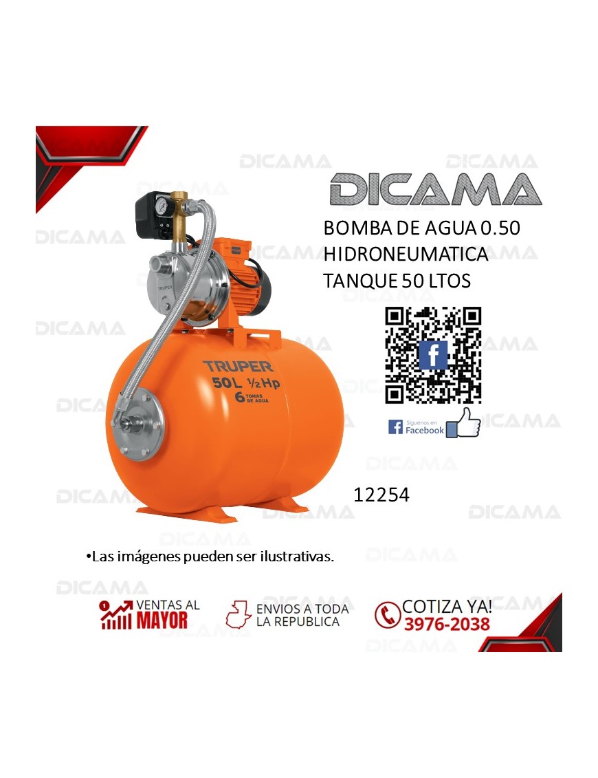BOMBA DE AGUA 0.50 HIDRONEUMATICA TANQUE 50 LTOS