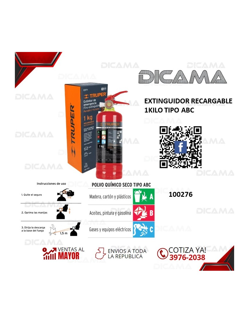 EXTINGUIDOR RECARGABLE 1 KILO ABC TIPO
