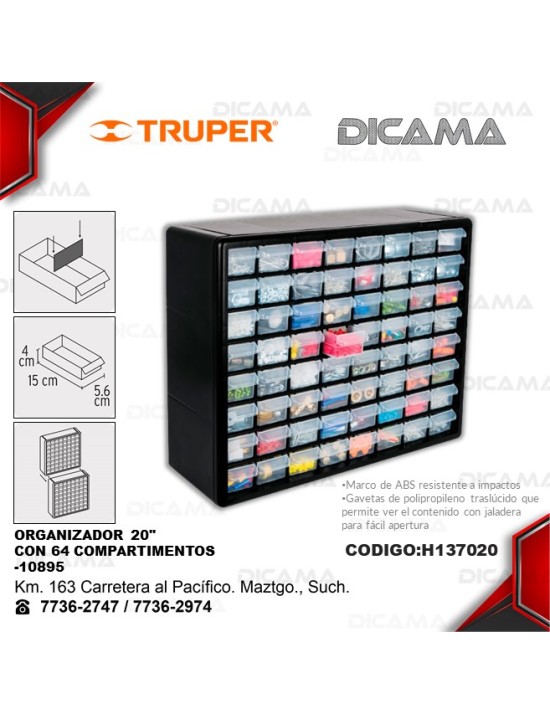 ORGANIZADOR CON 64 COMPARTIMENTOS TRUPER 10895