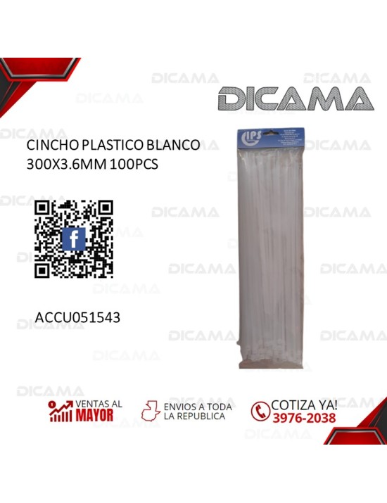 CINCHO PLASTICO BLANCO 300X36MM 100PCS