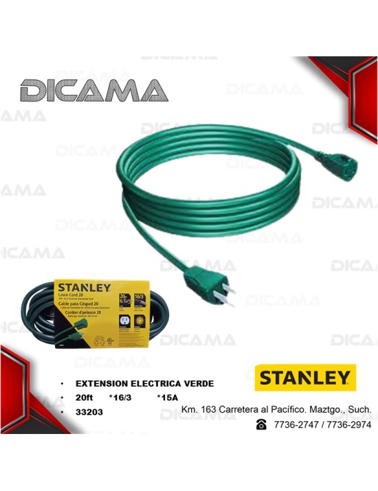 EXTENSION ELECTRICA 16/3 15 A 20" VERDE