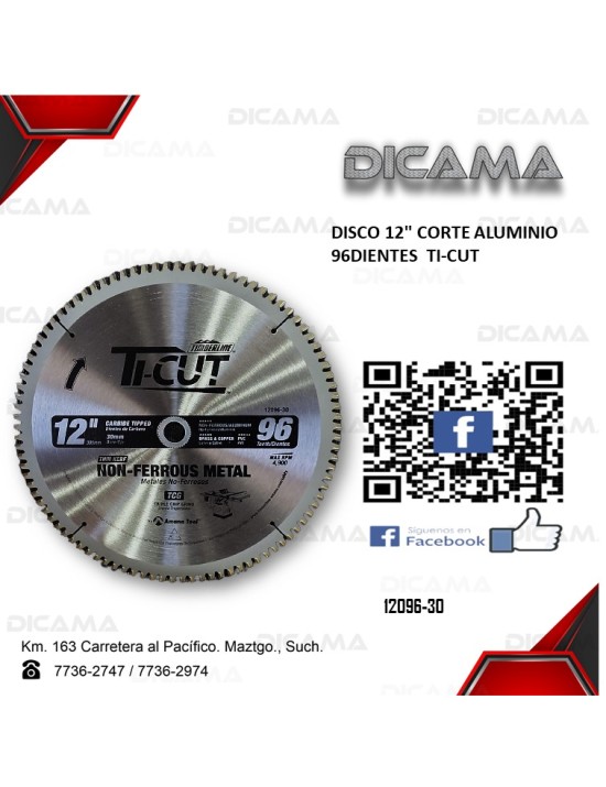 DISCO 12" CORTE ALUMINIO 96D  TI-CUT