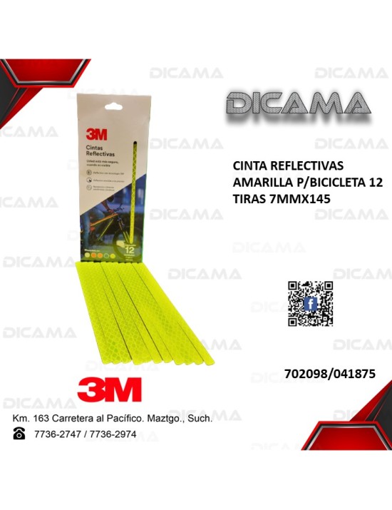 CINTA REFLECTIVAS AMARILLA P/BICICLETA 12 TIRAS 7MMX145