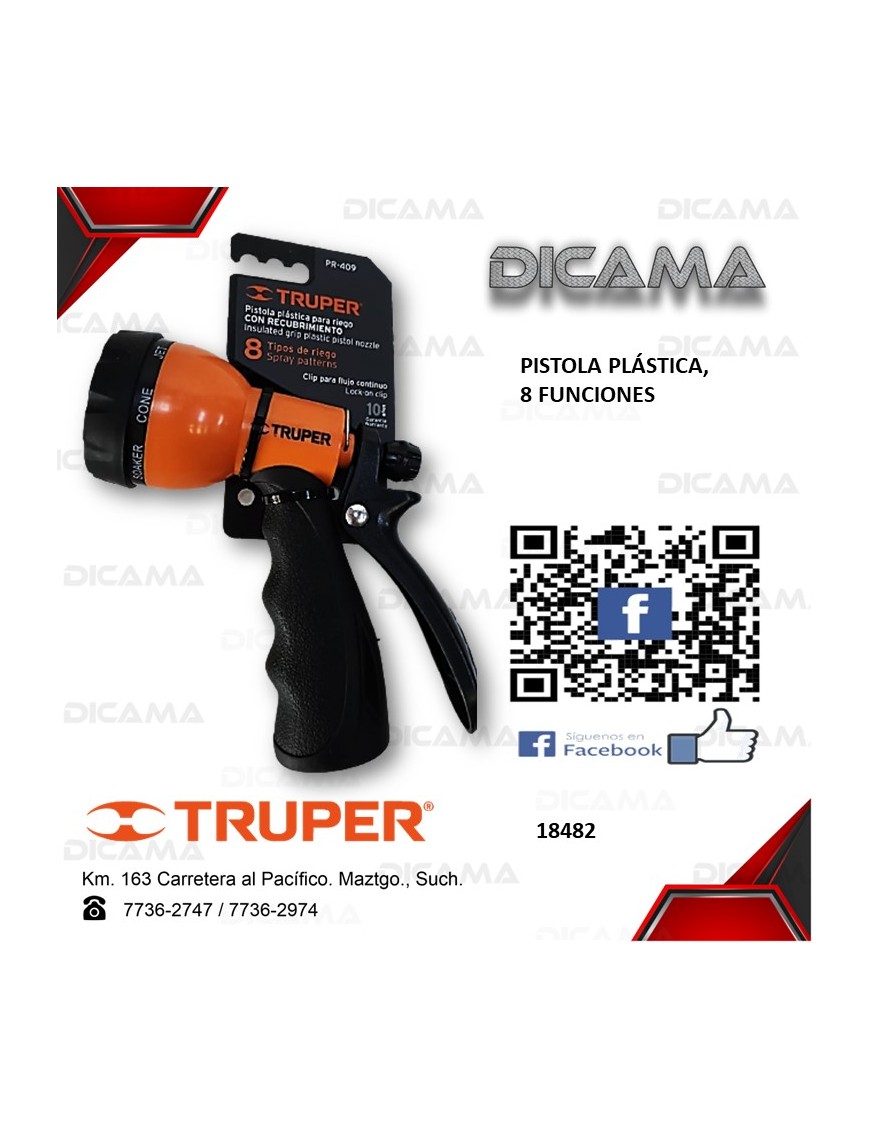 PISTOLA MANGUERA DE RIEGO PLASTICA 8 FUNCIONES