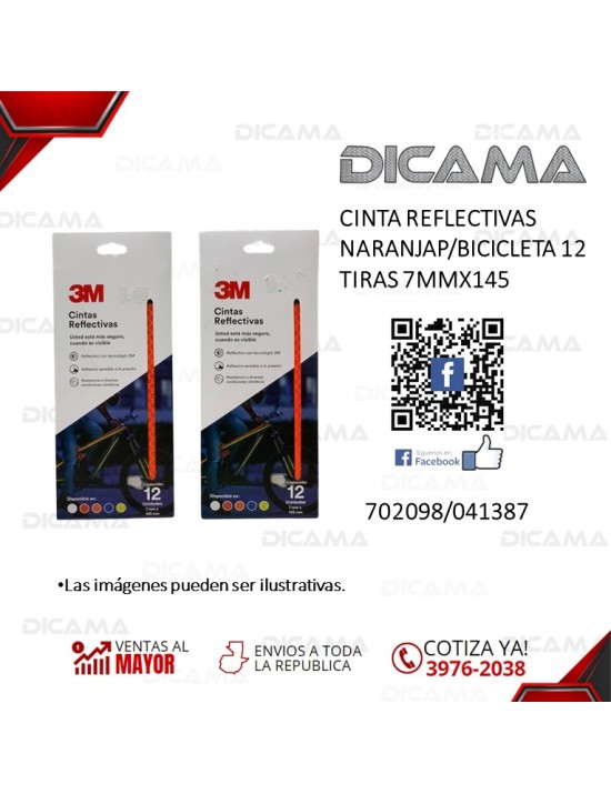 CINTA REFLECTIVAS NARANJA P/BICICLETA 12 TIRAS 7MMX145