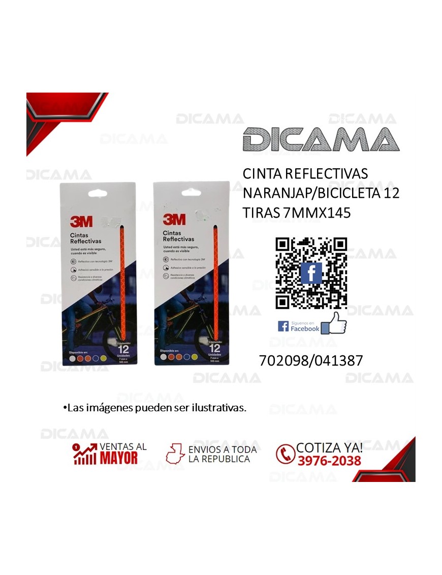 CINTA REFLECTIVAS NARANJA P/BICICLETA 12 TIRAS 7MMX145