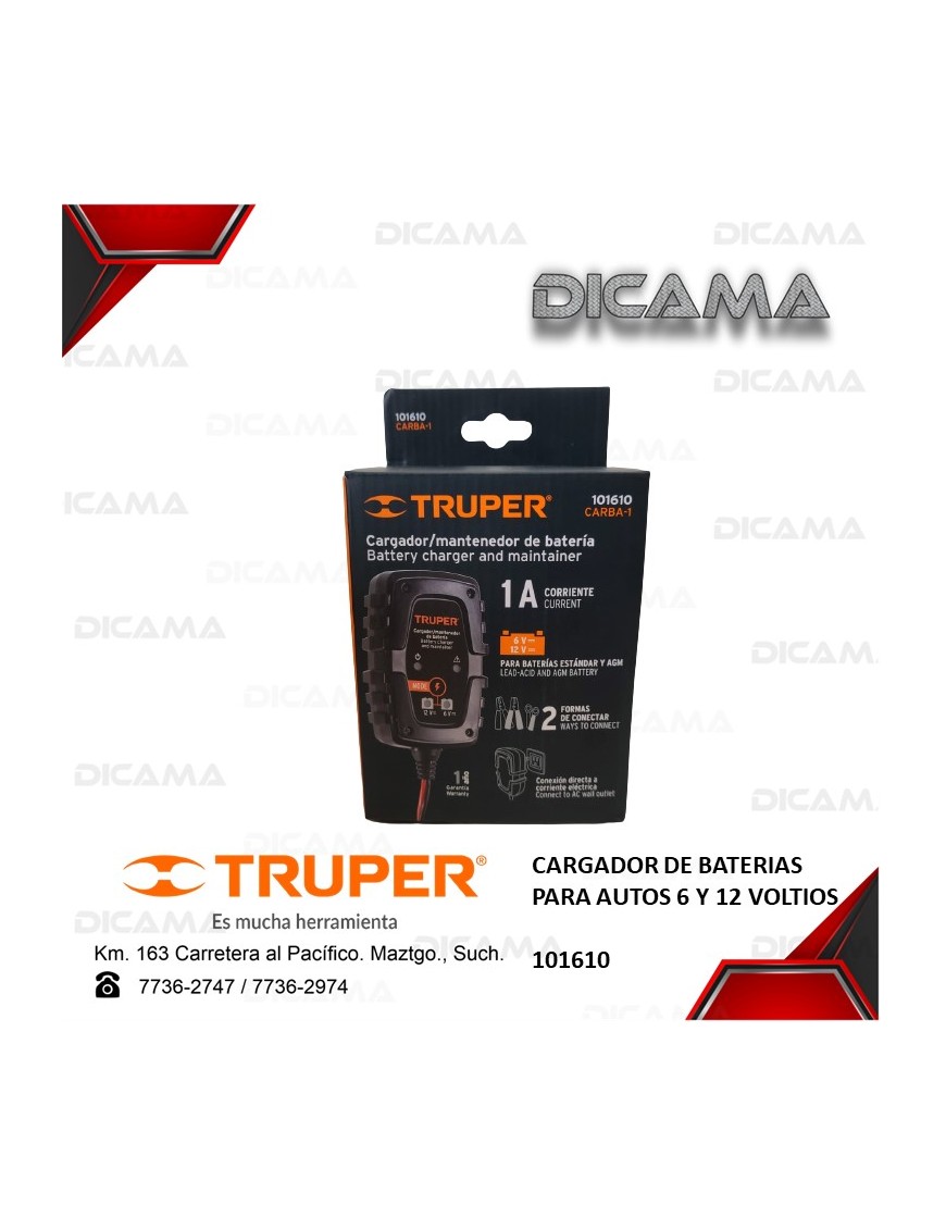 CARGADOR DE BATERIAS PARA AUTOS 6 Y 12 VOLTIOS