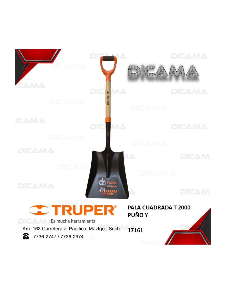 PALA CUADRADA MANGO DE MADERA CON PUÑO Y T-2000