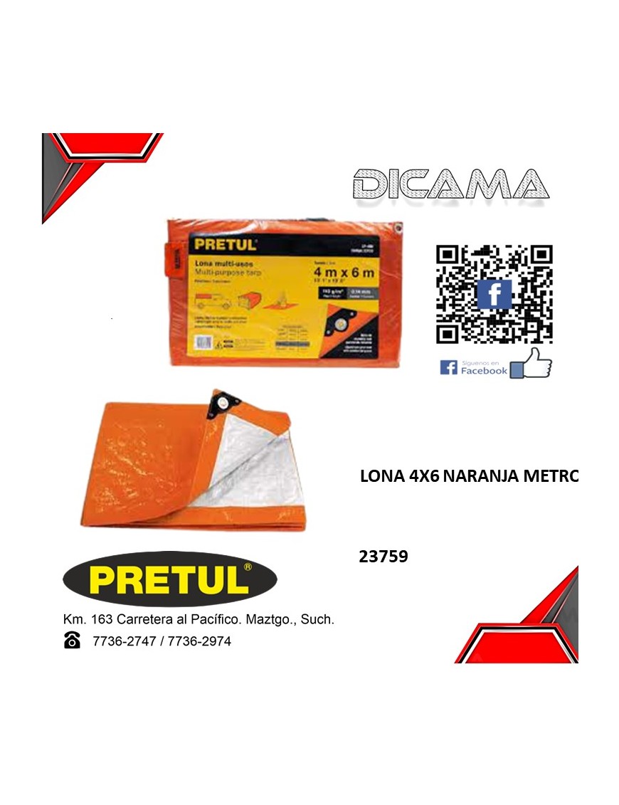 LONA 4X6 METROS NARANJA