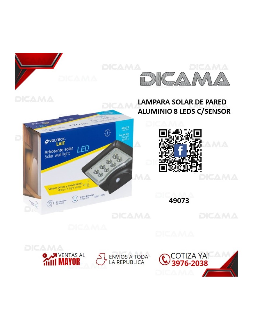 LAMPARA SOLAR DE PARED ALUMINIO 8 LEDS C/SENSOR
