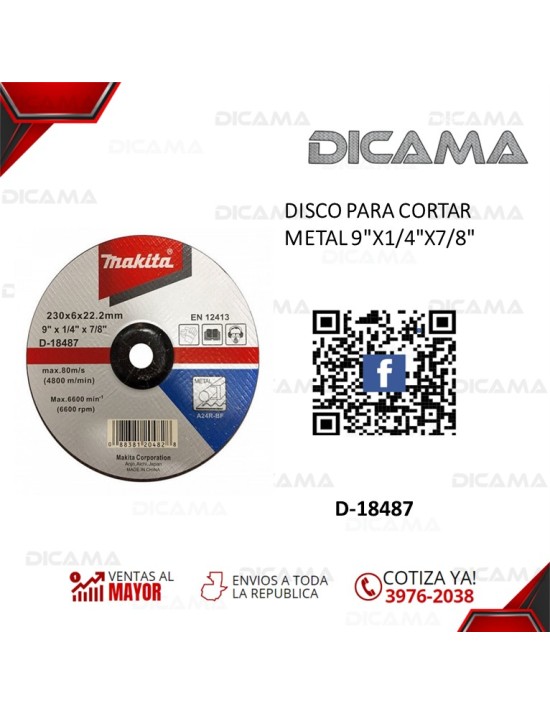 DISCO PARA CORTAR METAL 9"X1/4"X7/8"