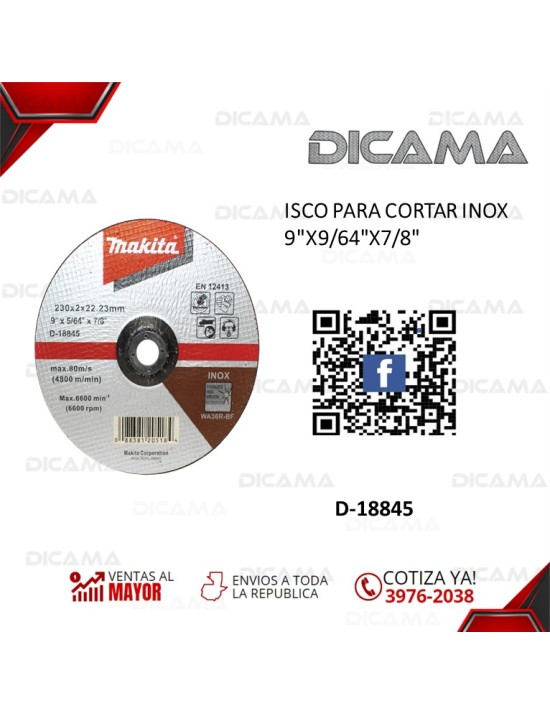 DISCO PARA CORTAR 9"X9/64"X7/8" INOX