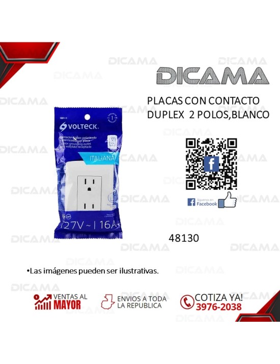 PLACAS CON CONTACTO DUPLEX  2 POLOS,BLANCO