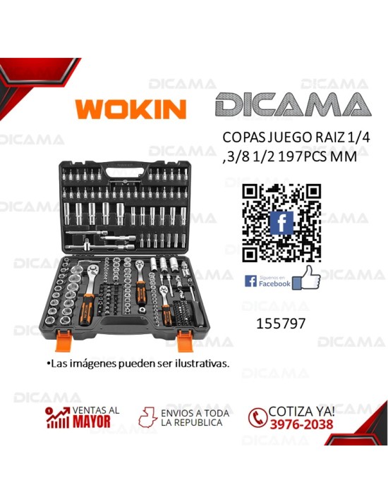 COPAS JUEGO RAIZ 1/4" 3/8" 1/2" 197 PZAS MM