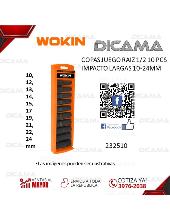 COPAS JUEGO RAIZ 1/2" 10 PZAS 10-24MM IMPACTO HEXAGONALES LARGAS