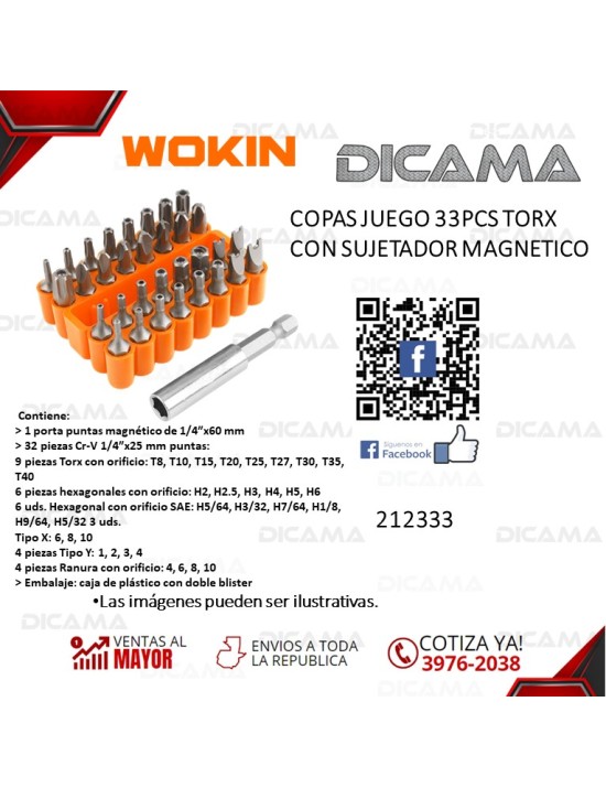 COPAS JUEGO 33 PZS TORX CON SUJETADOR MAGNETICO